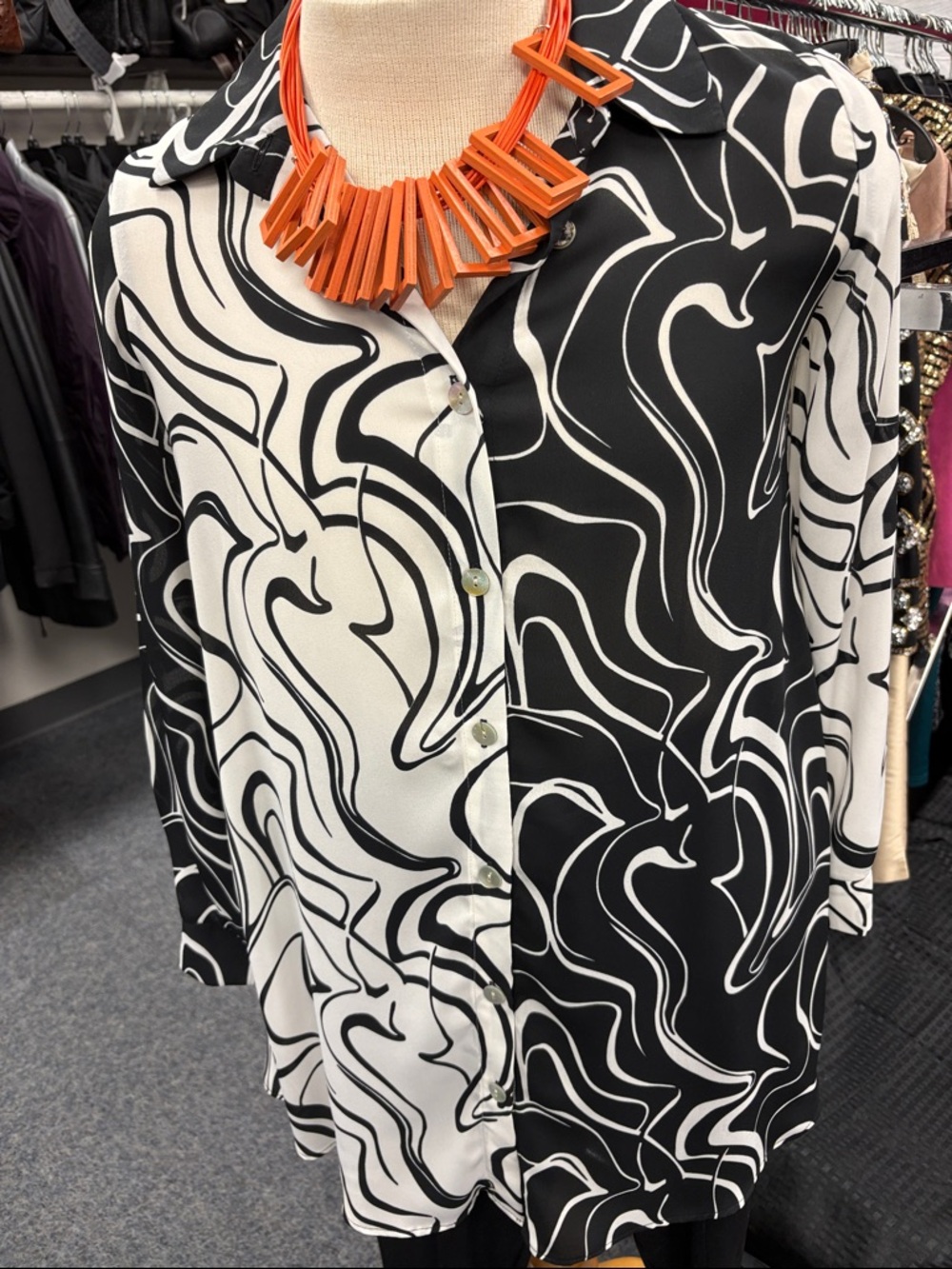 Joseph Ribkoff Black and White Abstract Button-Up Shirt